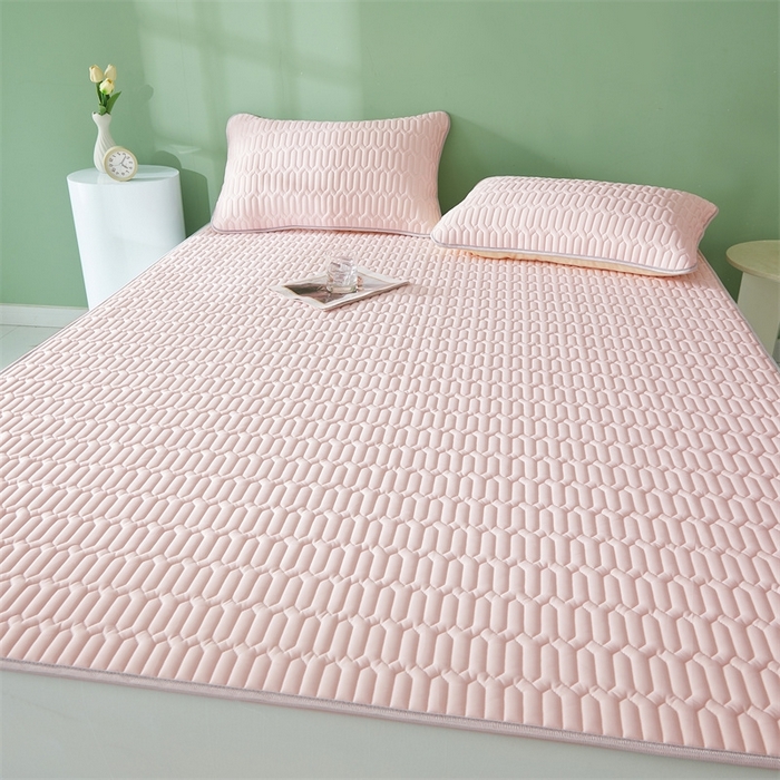 91家纺网 家纺一手货源 找家纺 雯豆2025夏季新品0.4乳胶凉席平铺款三件套凉感丝席梦思床罩 乳胶凉席-淡雅粉