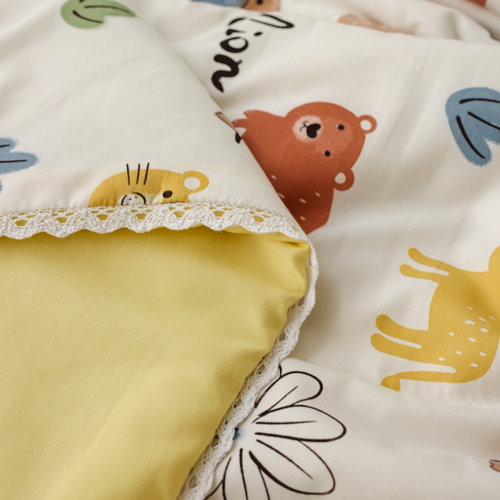 91家纺网 家纺一手货源 找家纺 鑫贝阳 2025新款亲肤水洗棉小花边印花夏被 动物乐园