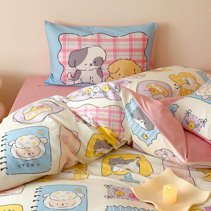 91家纺网 家纺一手货源 找家纺 典曼家纺 2025新款13372印花小清新四件套 动物城