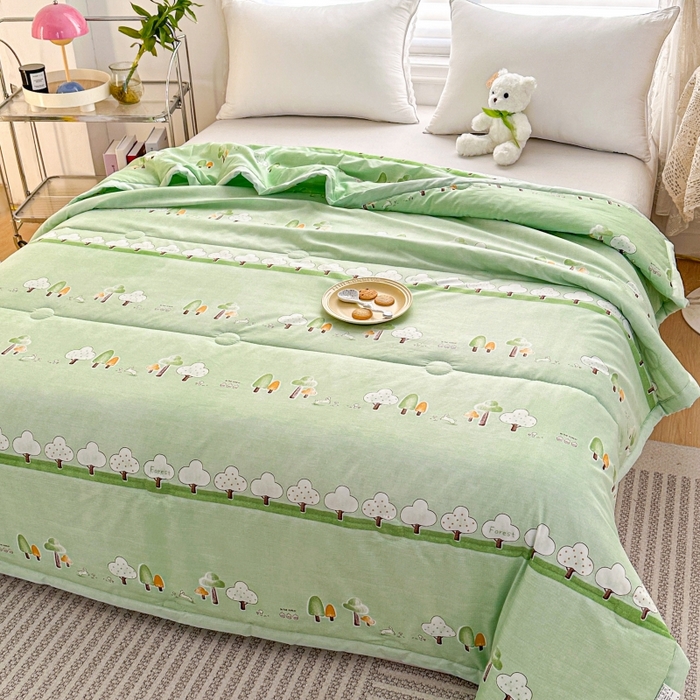 91家纺网 家纺一手货源 找家纺 好欣怡家纺 2026新款生态棉夏被礼品被空调被直播引流款夏凉被子 生态棉包边款-草绿色