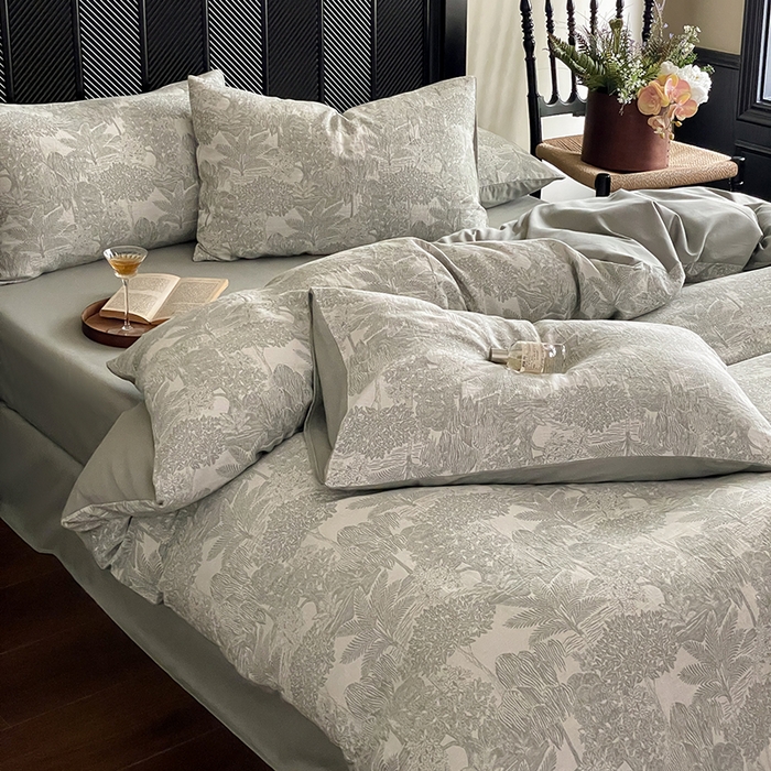 91家纺网 家纺一手货源 找家纺 宜代光年 2025新款全棉色织水洗棉大提花四件套（第一批） 红木林 森林绿