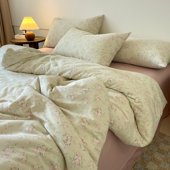 91家纺网 家纺一手货源 找家纺 诺梵家纺 2025新款有氧双层纱印花四件套 春序