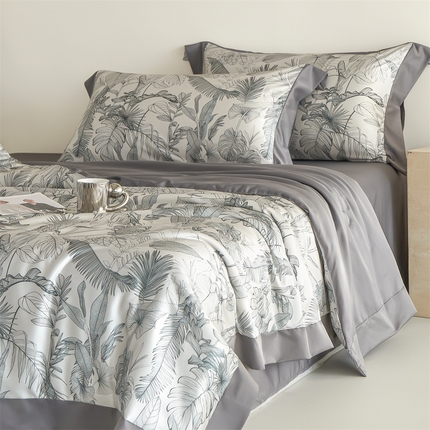 91家纺网 家纺一手货源 找家纺 （总）梦幻之城 2025新款水洗真丝数码印花拼角款夏被四件套