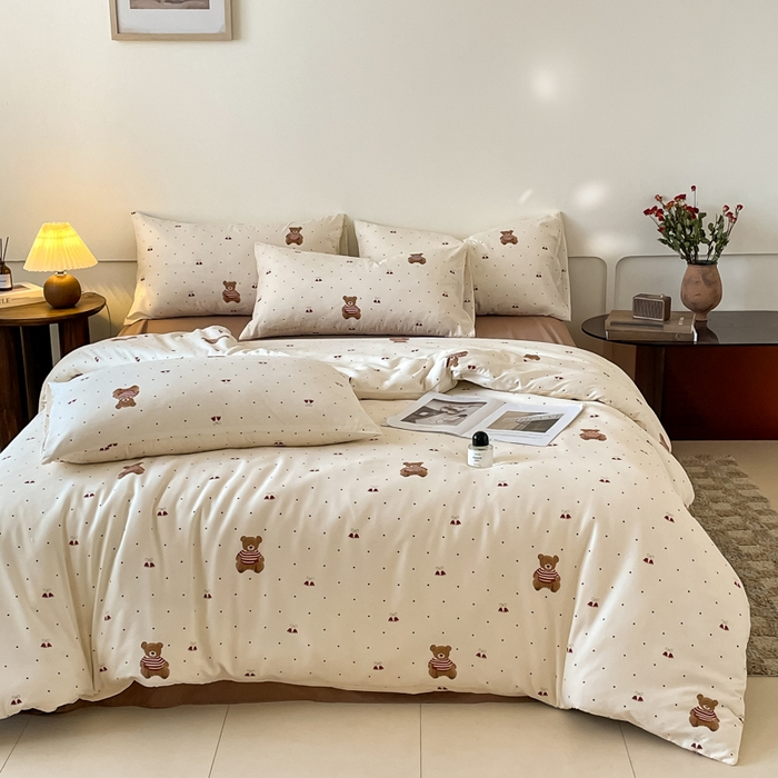 91家纺网 家纺一手货源 找家纺 诺梵家纺 2025新款有氧双层纱印花四件套 叮当熊