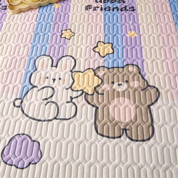 91家纺网 家纺一手货源 找家纺 雯豆2025夏季新品0.4乳胶凉席床笠款三件套凉感丝印花纯色床罩 乳胶床笠-流星飞碟