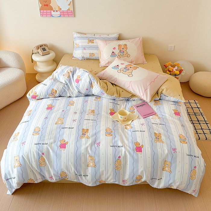 91家纺网 家纺一手货源 找家纺 典曼家纺 2025新款13372印花小清新四件套 冰淇淋小熊