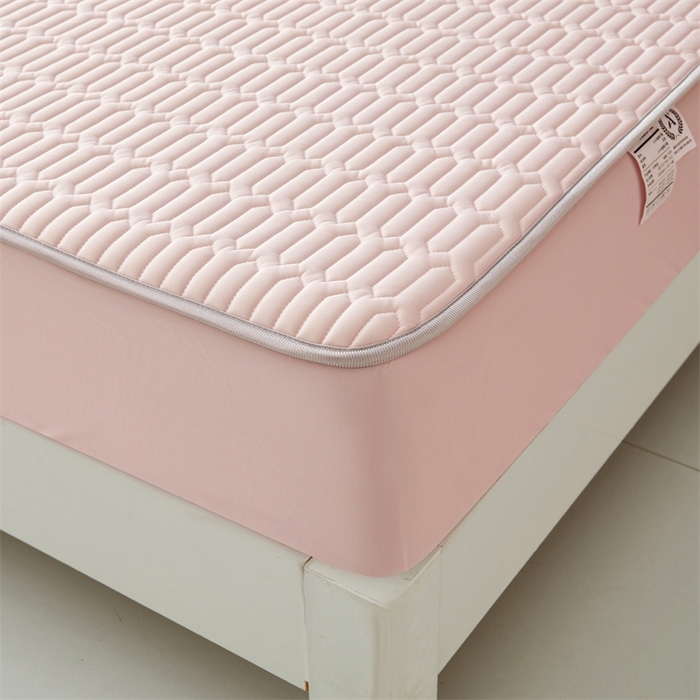 91家纺网 家纺一手货源 找家纺 雯豆2025夏季新品0.4乳胶凉席床笠款三件套凉感丝印花纯色床罩 乳胶床笠-淡雅粉