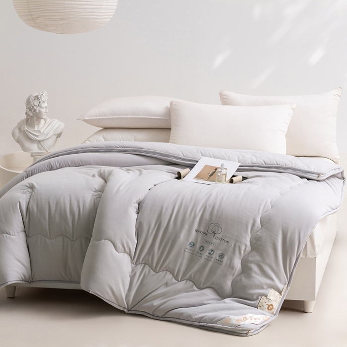 91家纺网 家纺一手货源 找家纺 易睡 2025新款A类水洗棉新疆棉花被子母被 灰色