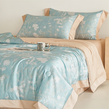 91家纺网 家纺一手货源 找家纺 （总）梦幻之城 2025新款水洗真丝数码印花拼角款夏被四件套