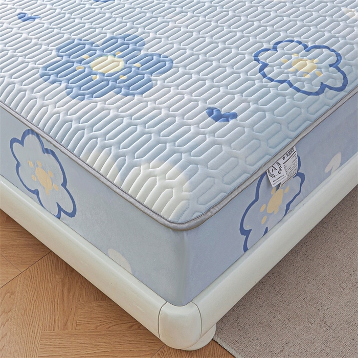 91家纺网 家纺一手货源 找家纺 雯豆2025夏季新品0.4乳胶凉席床笠款三件套凉感丝印花纯色床罩 乳胶床笠-花漾