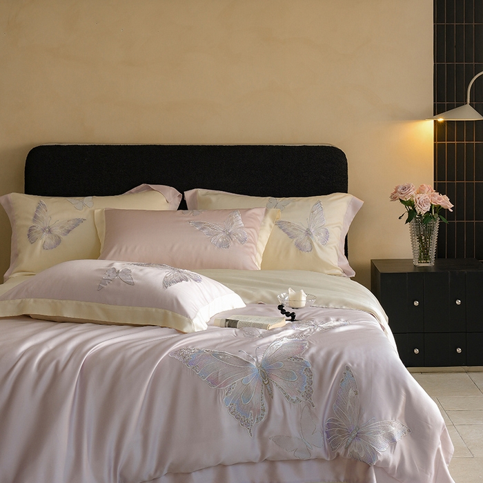 91家纺网 家纺一手货源 找家纺 简纯主义 2025新款60S奥地利进口兰精天丝四件套-彩蝶幻舞 彩蝶-紫