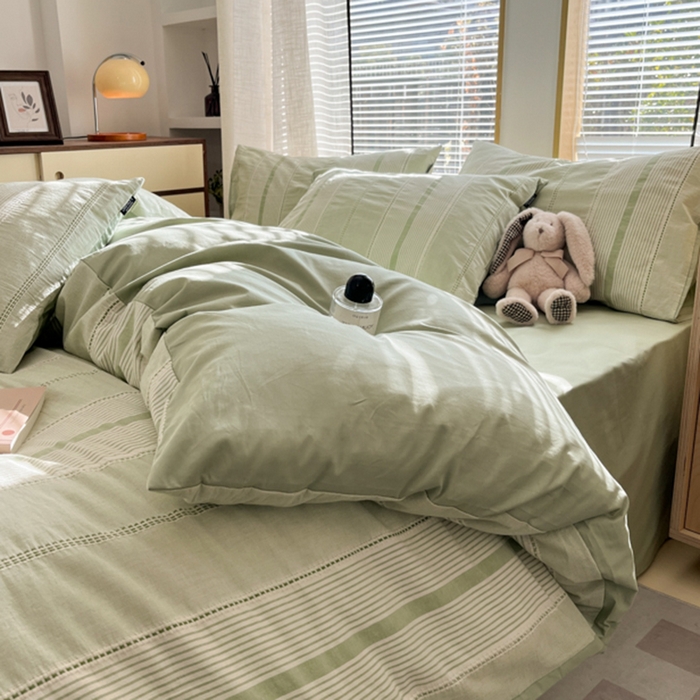 91家纺网 家纺一手货源 找家纺 宜代光年 2025新款全棉纯棉色织提花瑞拉系列四件套 瑞拉-绿