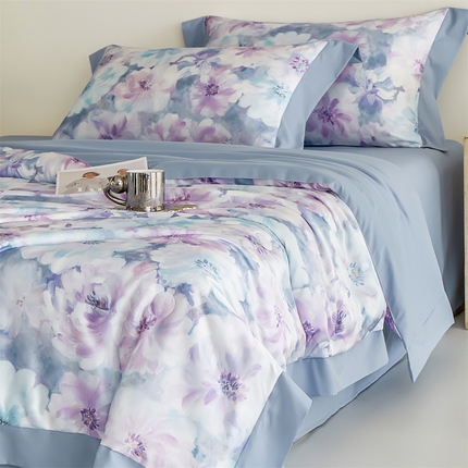 91家纺网 家纺一手货源 找家纺 （总）梦幻之城 2025新款水洗真丝数码印花拼角款夏被四件套