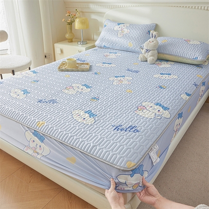 雯豆2025夏季新品0.4乳胶凉席床笠款三件套凉感丝印花纯色床罩 乳胶床笠-萌萌狗1
