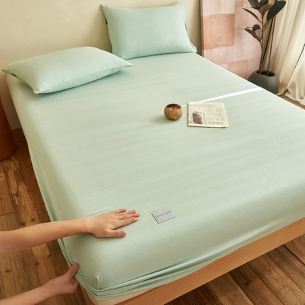 寐绸家纺 2025新款双层纱人字斜提花单床笠 人字斜床笠-天蓝