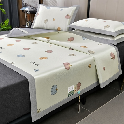 91家纺网 家纺一手货源 找家纺 2025新款加厚款-碳光凉感印花冰丝席系列 小号南瓜