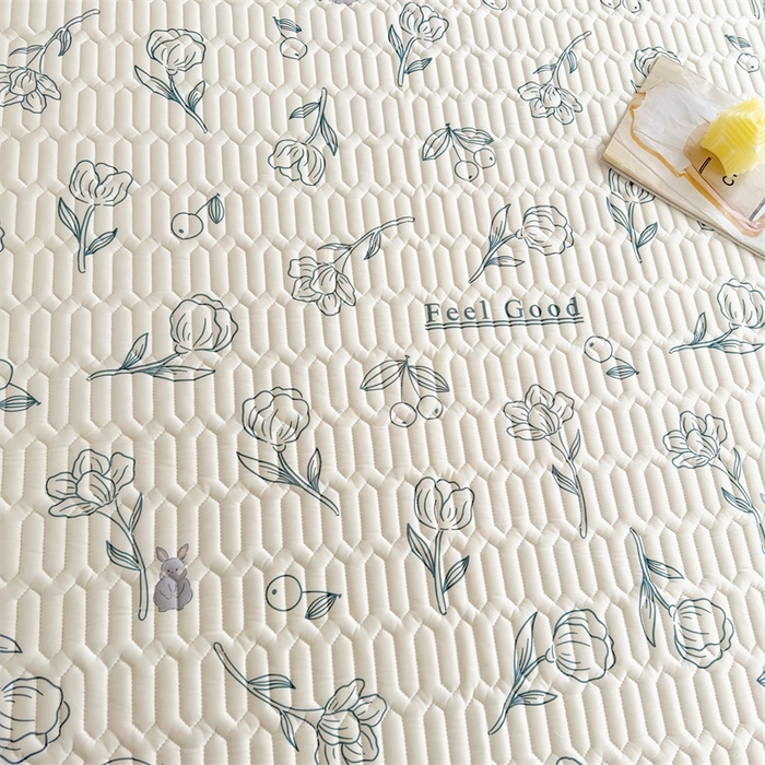 91家纺网 家纺一手货源 找家纺 雯豆2025夏季新品0.4乳胶凉席平铺款三件套凉感丝小清新印花席梦思床罩 乳胶凉席-摇曳花开