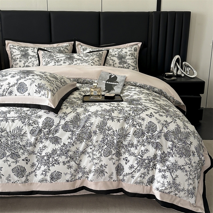 91家纺网 家纺一手货源 找家纺 一左一右2025春夏新款轻奢美式复古花卉数码印花双拼磨毛水洗棉四件套维也纳 维也纳-粉