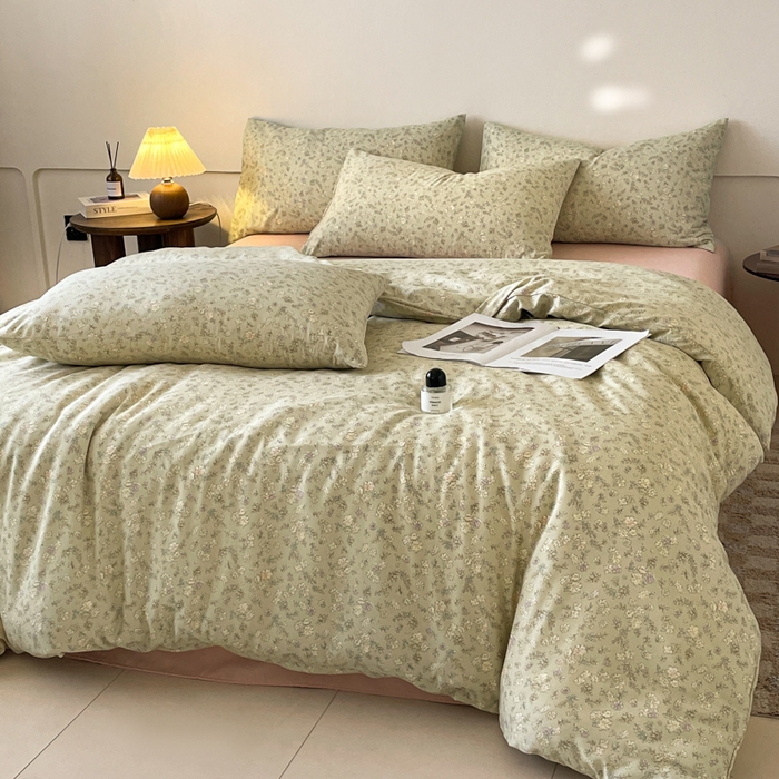 91家纺网 家纺一手货源 找家纺 诺梵家纺 2025新款有氧双层纱印花四件套 花夕子