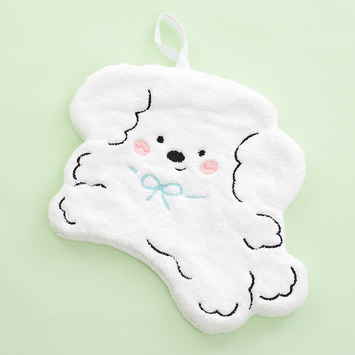 91家纺网 家纺一手货源 找家纺 彩虹毛巾 2025新款卡通小狗擦手巾厨房卫生间擦手帕 蝴蝶结狗