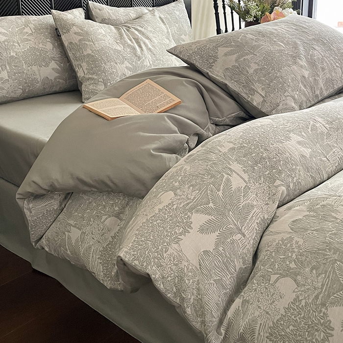 91家纺网 家纺一手货源 找家纺 宜代光年 2025新款全棉色织水洗棉大提花四件套（第一批） 红木林 森林绿