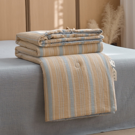 一加一 2025新款A类母婴级水洗全棉无印双层皱皱纱牛奶蛋白夏被四件套 时予桔蓝