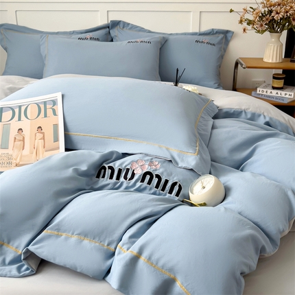 灰鲸 2025新款轻奢miumin四叶草刺绣水洗棉系列套件 轻奢miumin-宾利蓝+纳多灰