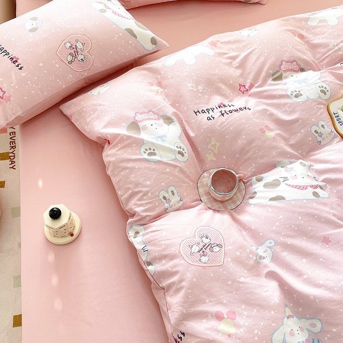 91家纺网 家纺一手货源 找家纺 宜家坊 2025新款全棉13070单床单床笠纯棉单品枕套床笠床单（有预缩尺寸 售后无忧 免费提供买家秀） 兔与狗