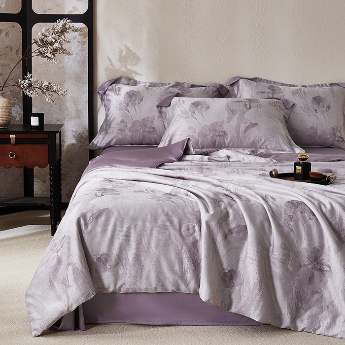 91家纺网 家纺一手货源 找家纺 鸣升家纺 2025新款兰精天丝棉大提花100%蚕丝被 夏被 空调被（包检测） 暮云-紫