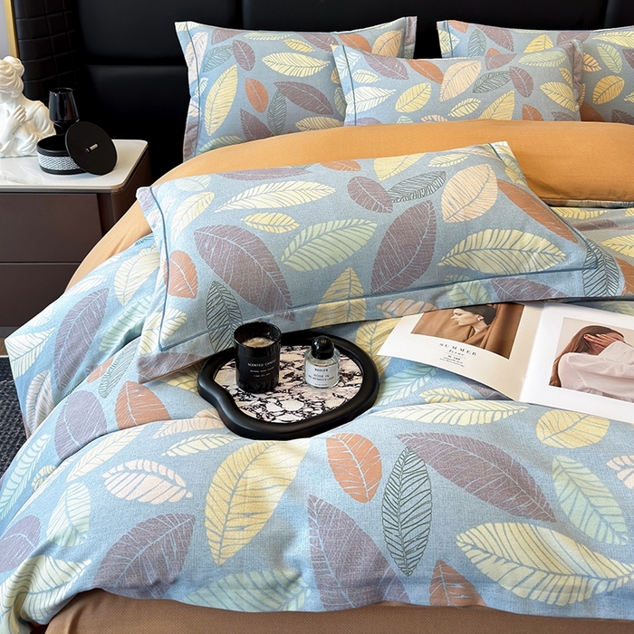 91家纺网 家纺一手货源 找家纺 海洋家纺 2025新款全棉磨毛四件套 春熙 蓝