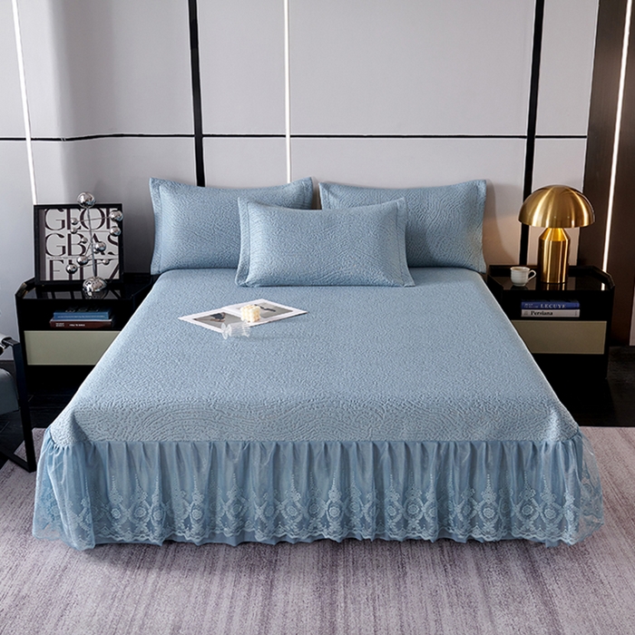 91家纺网 家纺一手货源 找家纺 青雅席业 2025新款7A抗菌母婴级纯乙纶PE刺绣凉感丝豆豆席床单款 肌理纹-蓝