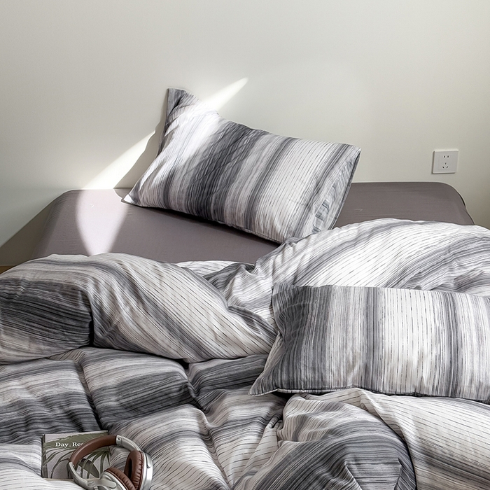 91家纺网 家纺一手货源 找家纺 窝米 2025新品简约时尚双层纱系列四件套 圣奇尼