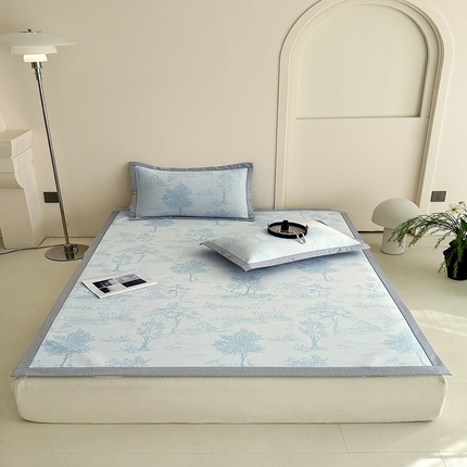 网客家纺 2025新款高分子PE（聚乙烯）提花凉感软席 水墨江南-蓝