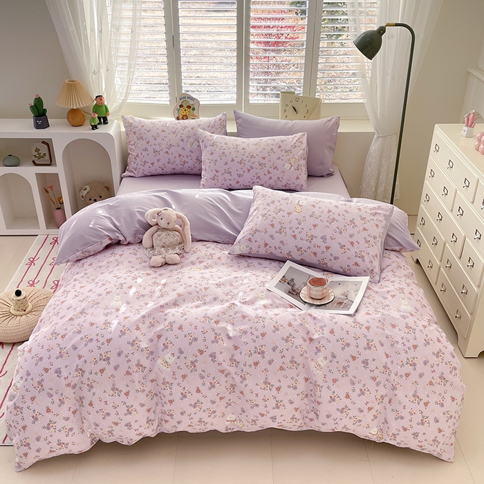 91家纺网 家纺一手货源 找家纺 宜家坊 2025新款全棉13070单床单床笠纯棉单品枕套床笠床单（有预缩尺寸 售后无忧 免费提供买家秀） 紫荆花猫