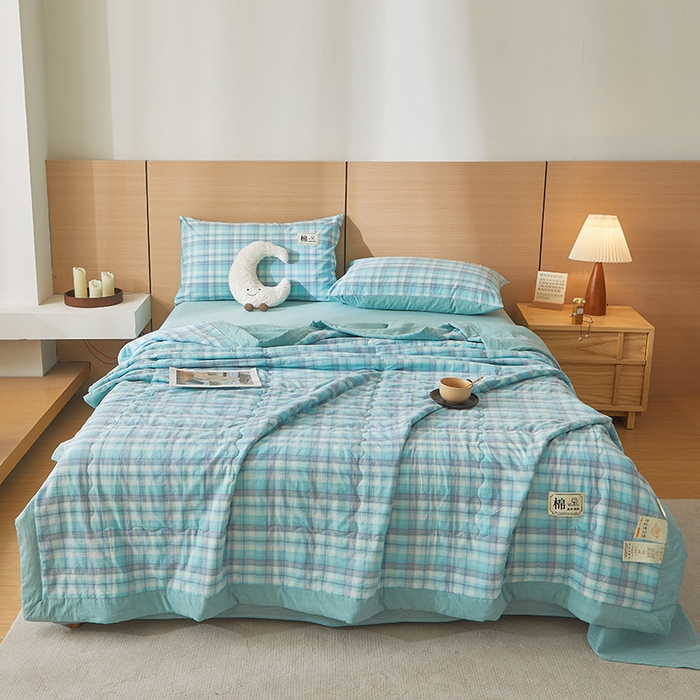 91家纺网 家纺一手货源 找家纺 招财星家纺 2025新款新疆棉花被夏被100%里外全棉棉花夏被无印风全棉色织水洗棉夏凉被空调被春秋被单人可机洗 海潮