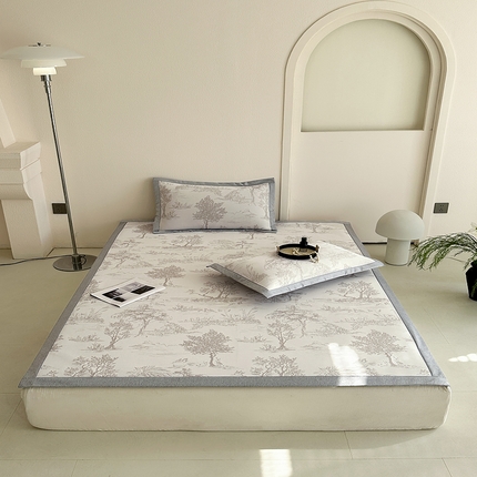 网客家纺 2025新款高分子PE（聚乙烯）提花凉感软席 水墨江南-咖