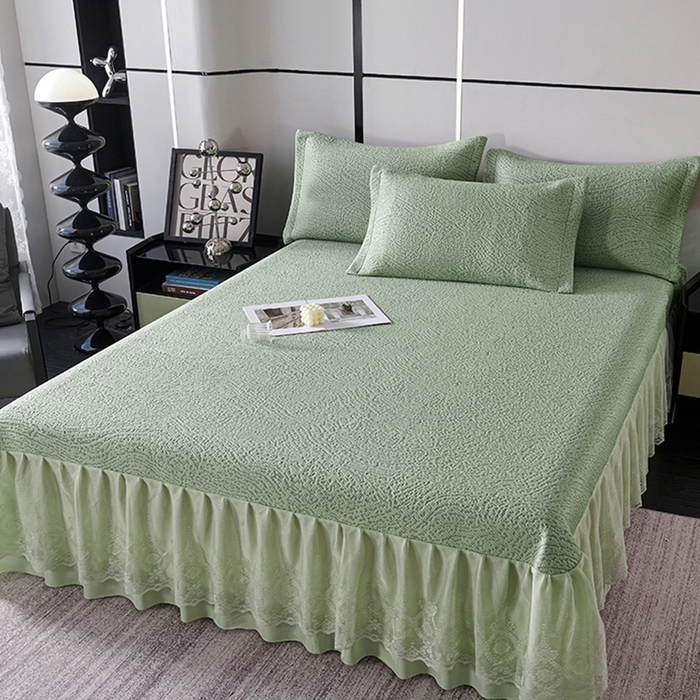 91家纺网 家纺一手货源 找家纺 青雅席业 2025新款7A抗菌母婴级纯乙纶PE刺绣凉感丝豆豆席床单款 肌理纹-水绿