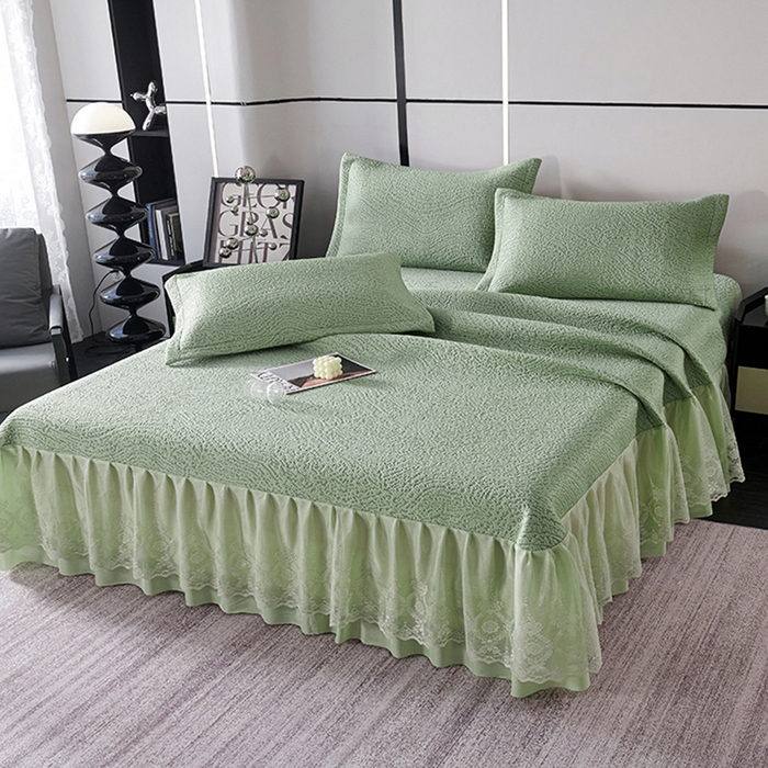 91家纺网 家纺一手货源 找家纺 青雅席业 2025新款7A抗菌母婴级纯乙纶PE刺绣凉感丝豆豆席床单款 肌理纹-水绿