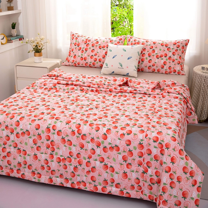 91家纺网 家纺一手货源 找家纺 天瑜 2024新款棉绸苏香绸舒香绸夏被人造棉夏凉被 草莓红