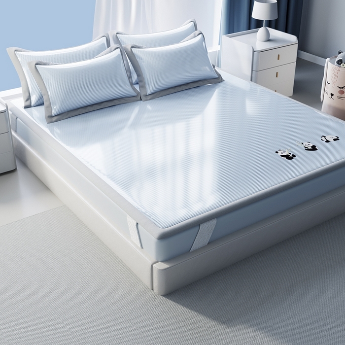 91家纺网 家纺一手货源 找家纺 卡初家居（原微来）2025新款凉感冰丝藤席-白熊日记 天空蓝-凉席