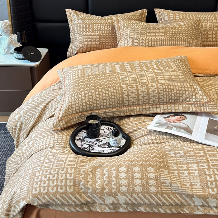 91家纺网 家纺一手货源 找家纺 海洋家纺 2025新款全棉磨毛四件套 罗卡尼亚 咖