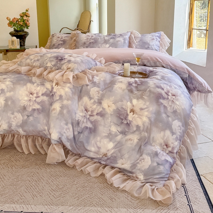 91家纺网 家纺一手货源 找家纺 仟网汇 2025新款韩版棉代尔法式四件套 迷迭香