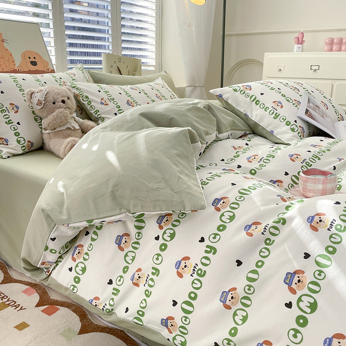 91家纺网 家纺一手货源 找家纺 宜家坊 2025全棉13070单被套印花小清新卡通碎花纯棉单品被套枕套（有预缩售后无忧 免费提供买家秀） 字母狗