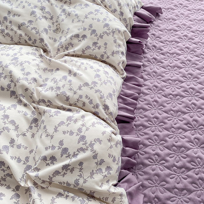 91家纺网 家纺一手货源 找家纺 提花大世界 2025直播热款A类针织棉双层纱夹棉床盖床裙花边单件三件四件套 春日之花