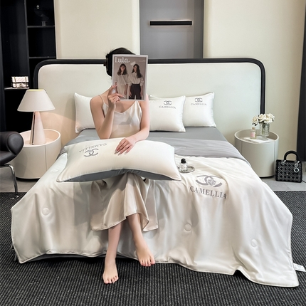 91家纺网 家纺一手货源 找家纺 （总）利欧 2025新款茶花水洗天丝夏被四件套