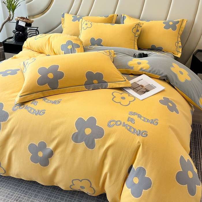 91家纺网 家纺一手货源 找家纺 海洋家纺 2025新款全棉磨毛四件套 花蜜 黄