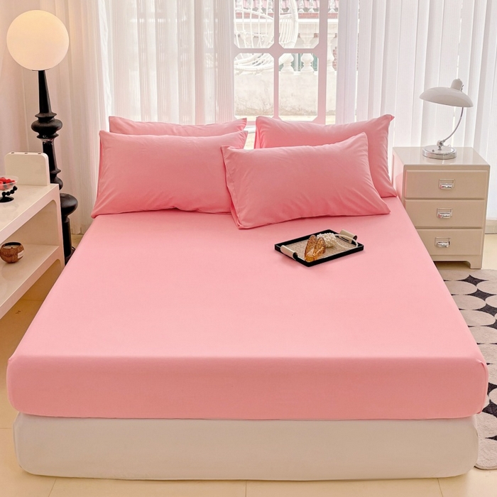 91家纺网 家纺一手货源 找家纺 金丝兔 2025新款亲肤纯色床笠系列 纯色床笠-叠拍图-玉色