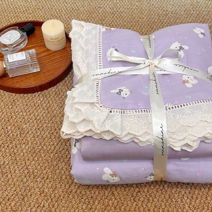 91家纺网 家纺一手货源 找家纺 荣轩家居 2025新款全棉双层纱镂空花边工艺款四件套 可可妮