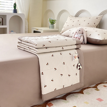 丫丫2025新款里外全棉棉花夏被风格2 樱桃格子红