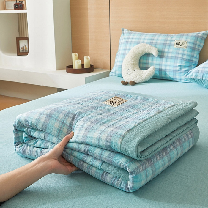 91家纺网 家纺一手货源 找家纺 招财星家纺 2025新款新疆棉花被夏被100%里外全棉棉花夏被无印风全棉色织水洗棉夏凉被空调被春秋被单人可机洗 海潮